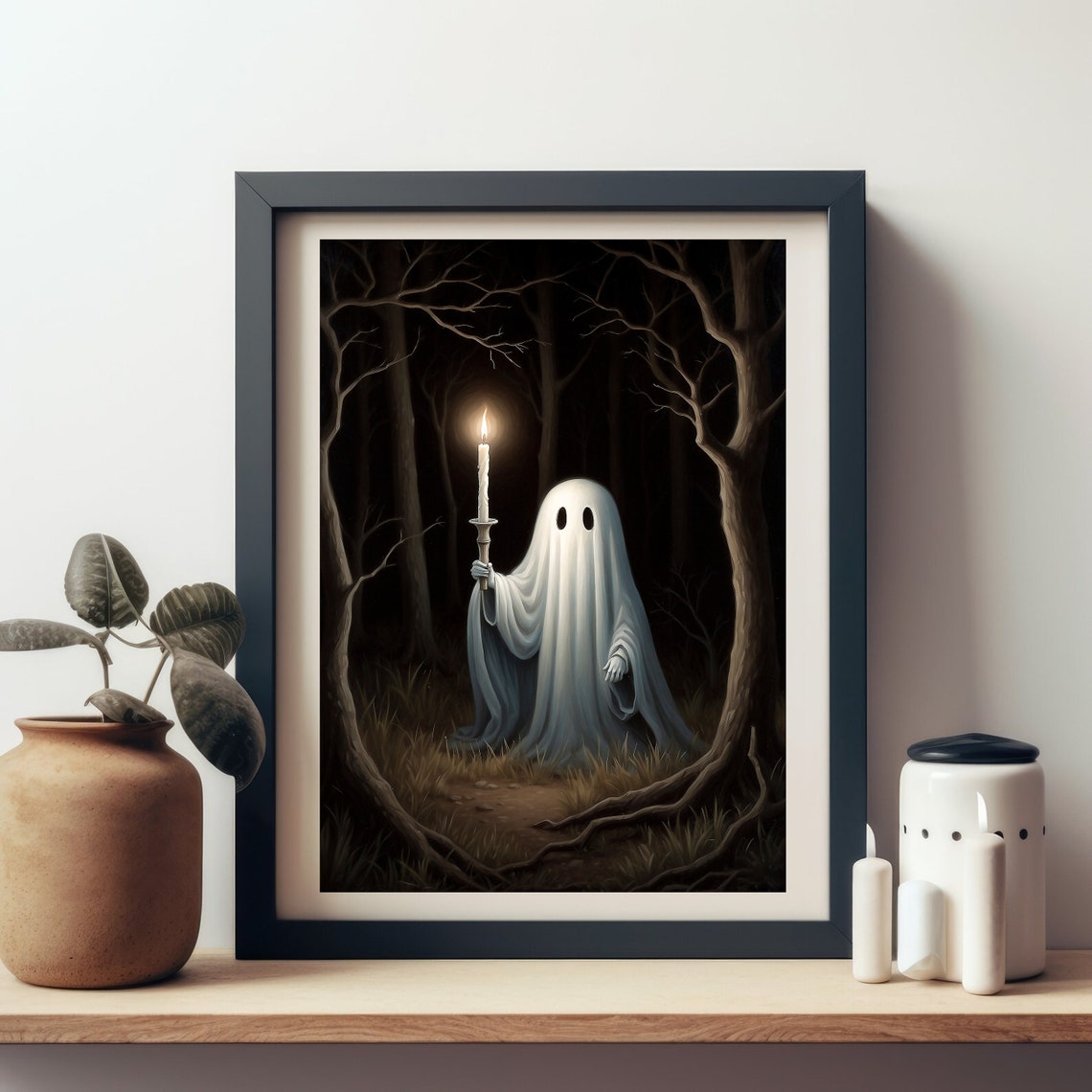 Ghost Holding A Candle In A Dark Forest Between Twisted Trees Poster - Image 4