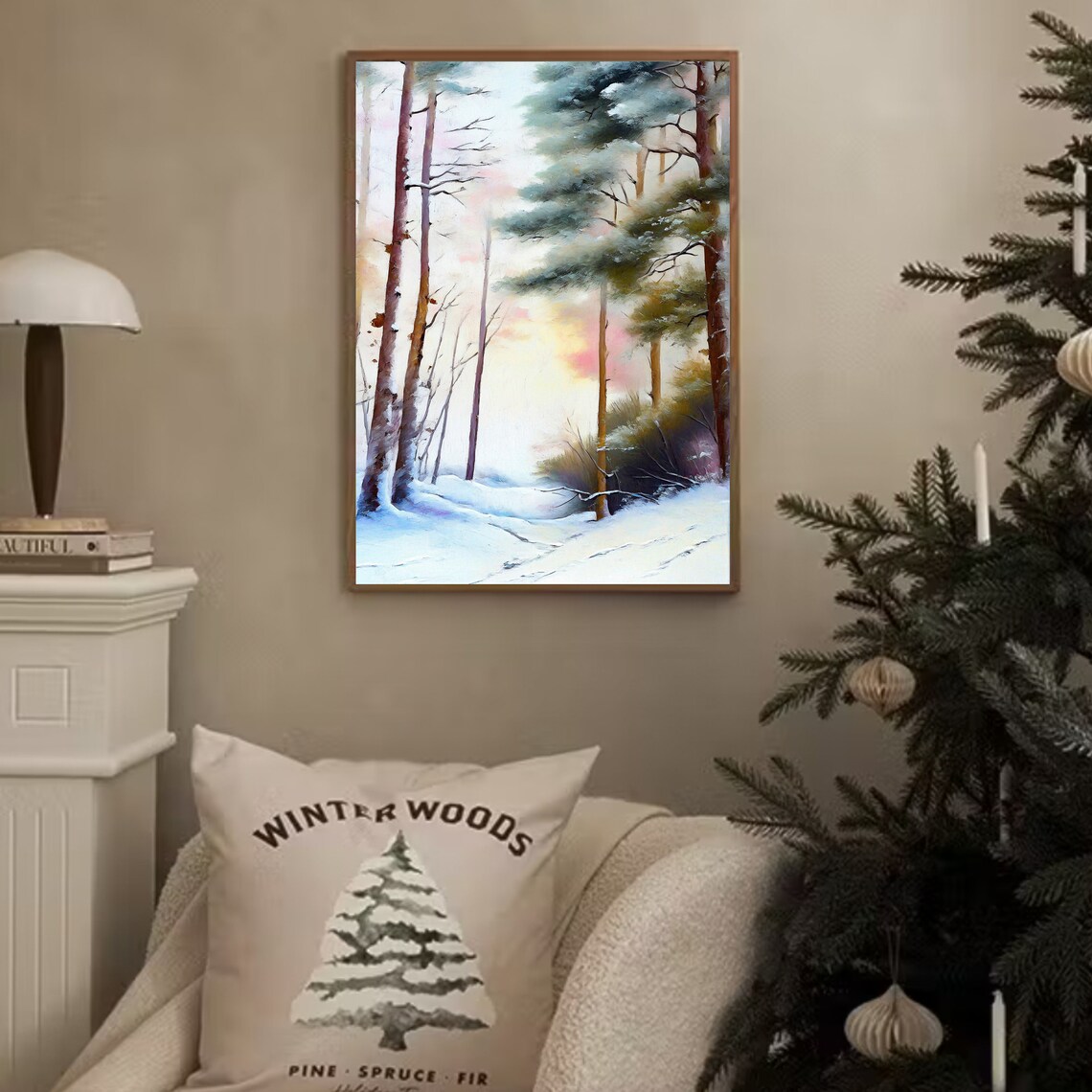 Snowy Pine Forest Winter Landscape Vintage Oil Painting Poster - Image 3