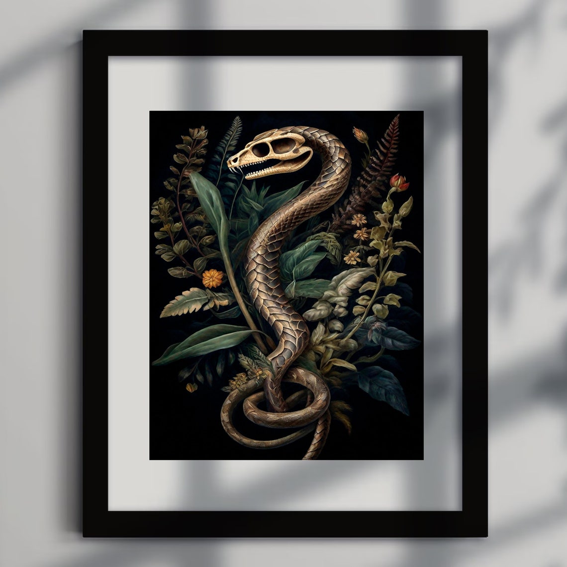 Skeleton Snake Wrapped in Dark Botanical Foliage Gothic Poster - Image 5