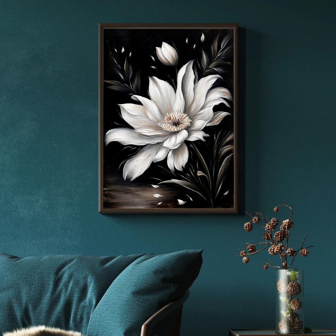 Moody Flower Vintage Painting Flower Antique Art Print Moody Dark Flower Painting Moody Floral Dark Aesthetic Room Decor - Image 3