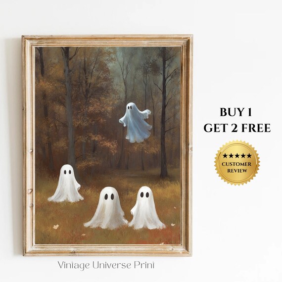 Ghosts Autumn Forest Landscape Vintage Painting Fall Forest Print Country Farmhouse Wall Decor Moody Autumn Painting Fall Art