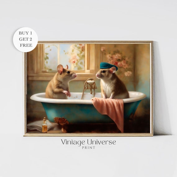 Cute Animal Bathroom Wall Print Mouse Bathroom Decor Animal Bath Wall Art Funny Animal Wall Art Bath Painting Home Decor
