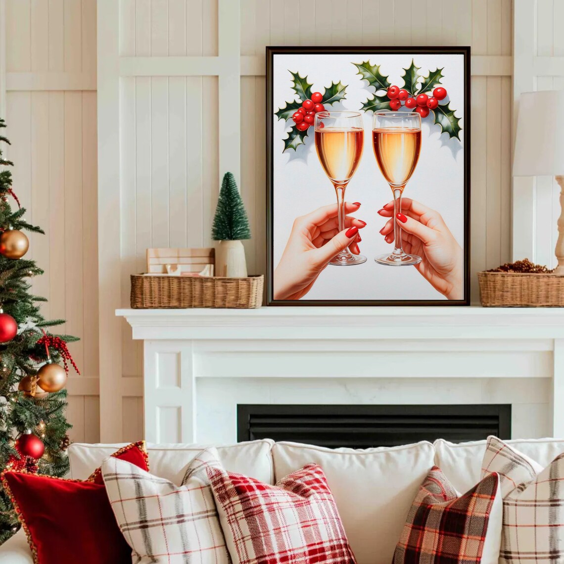 Champagne Cheers Holly Berries Festive Christmas Holiday Toast Poster - Image 4