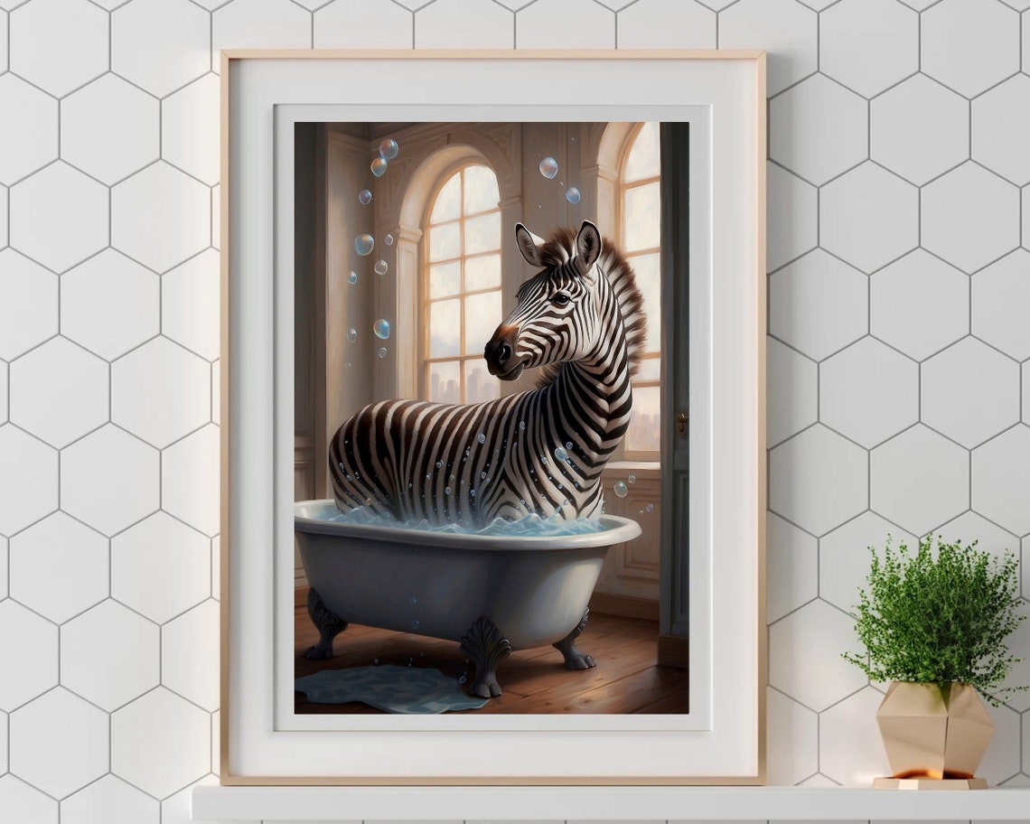 Zebra Soaking In A Bubble Bath Beneath Arched Windows Poster - Image 5