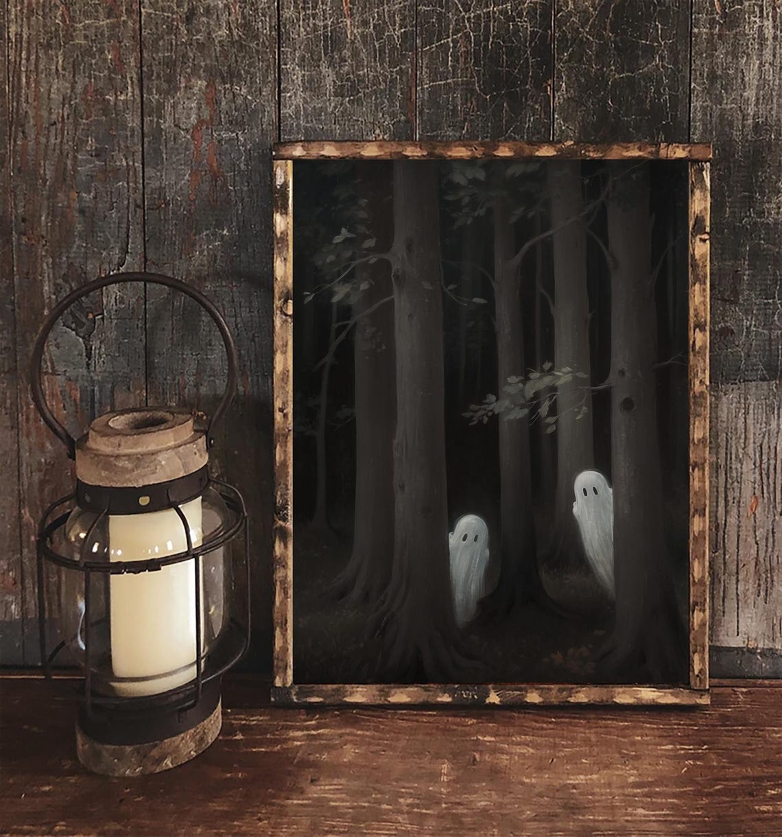 Two Ghosts In A Dark Forest Night Eerie Haunted Halloween Poster - Image 4