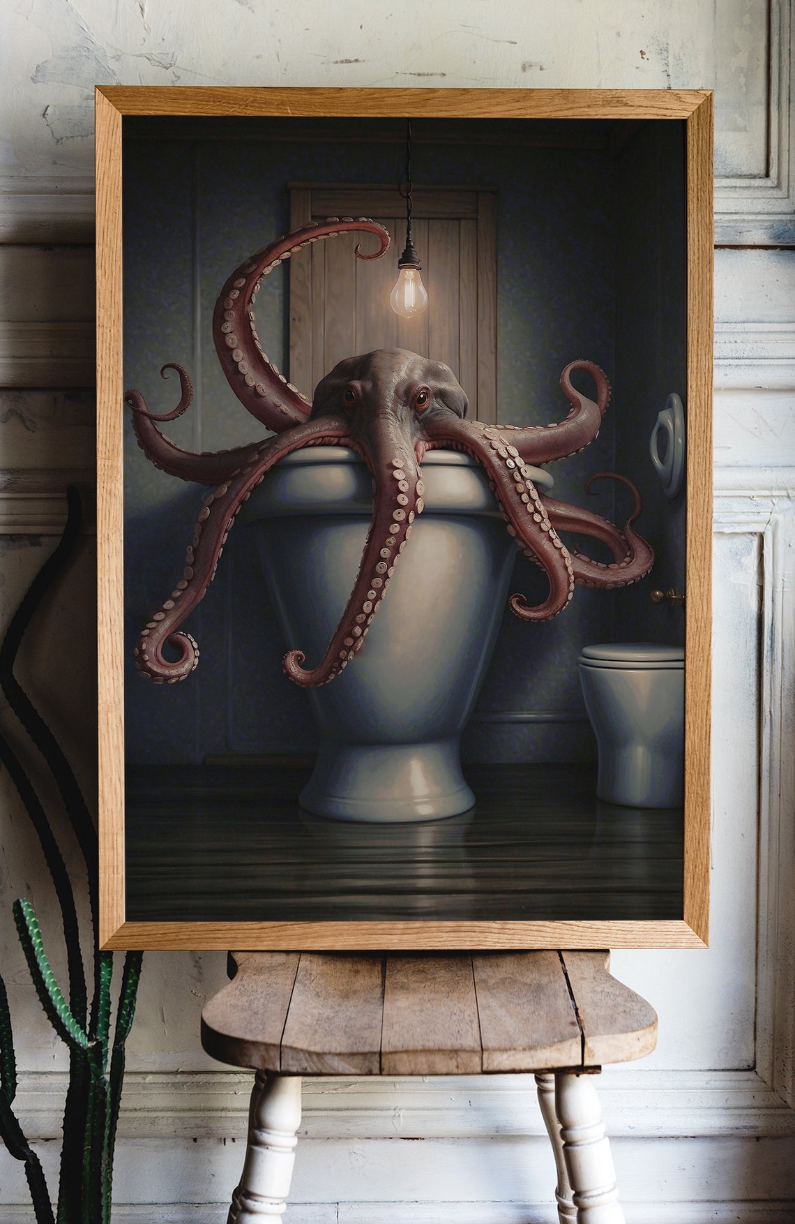 Dark Octopus Emerging From A Stone Urn Moody Gothic Art Poster - Image 2