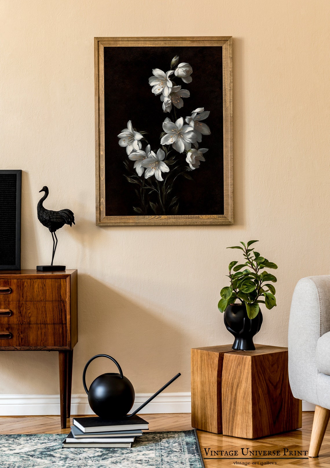 Moody Flowers Oil Painting Dark Vintage Flowers Wall Art Moody Botanical Art Print Dark Flower Painting Cottagecore Decor - Image 2