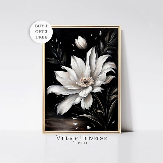 Moody Flower Vintage Painting Flower Antique Art Print Moody Dark Flower Painting Moody Floral Dark Aesthetic Room Decor