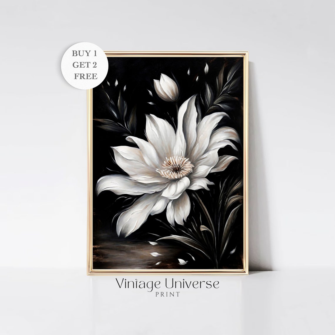 Moody Flower Vintage Painting Flower Antique Art Print Moody Dark Flower Painting Moody Floral Dark Aesthetic Room Decor