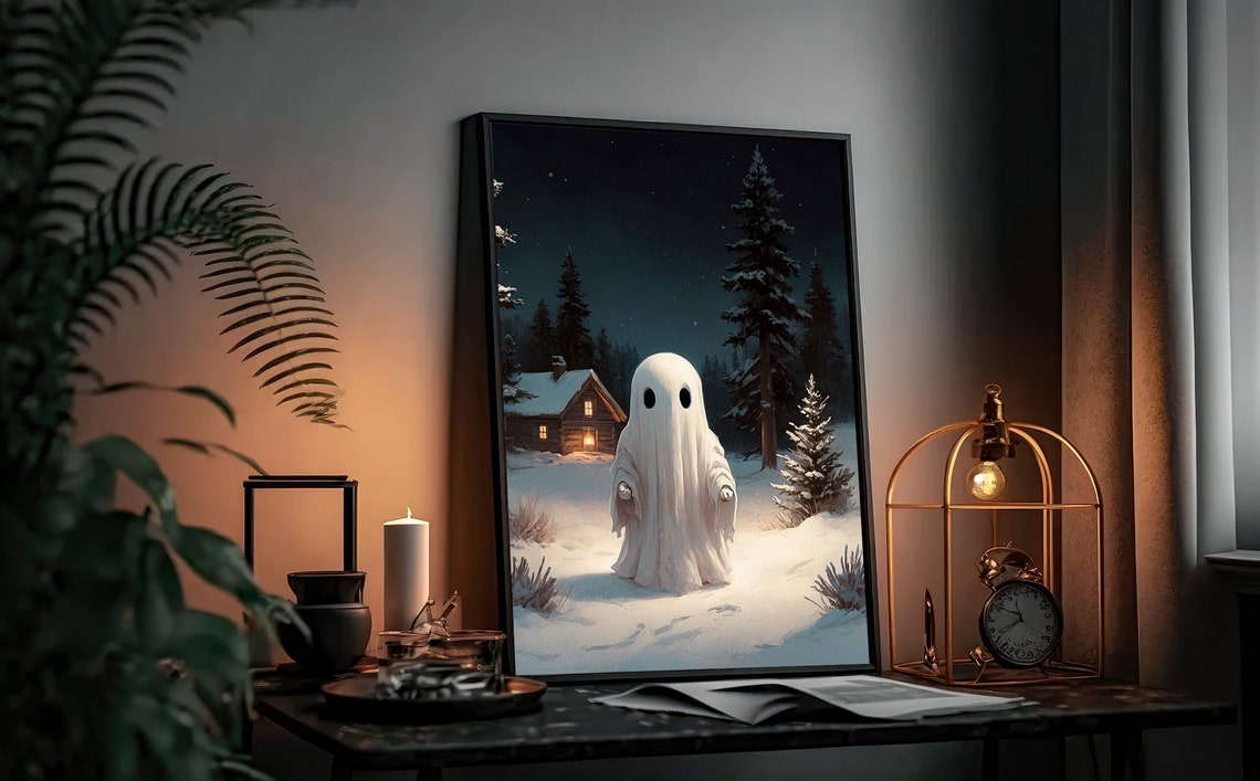 Ghost in Moonlit Snow by Cozy Cabin Starry Winter Night Print - Image 2