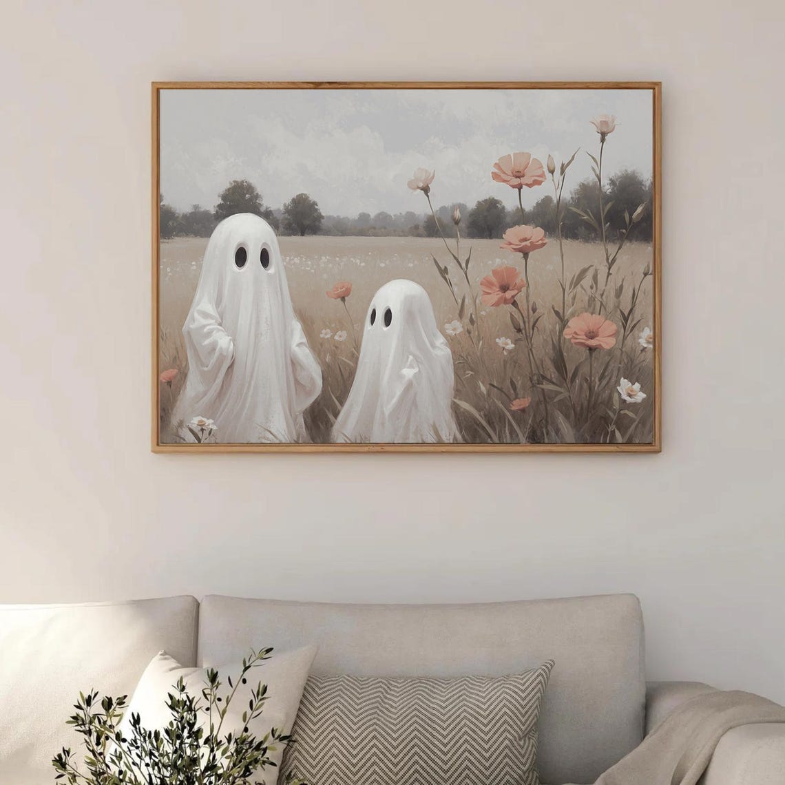 Cute Ghosts In A Flower Field Whimsical Spooky Halloween Poster - Image 4