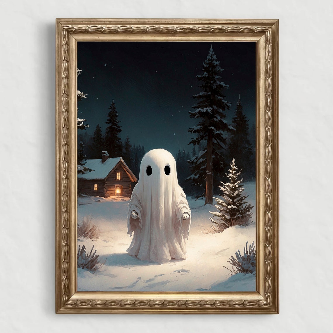 Ghost in Moonlit Snow by Cozy Cabin Starry Winter Night Print - Image 3