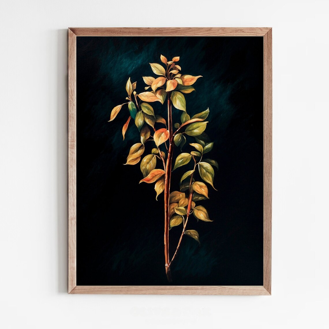 Autumn Branch with Golden Leaves Dark Botanical Study Poster - Image 5