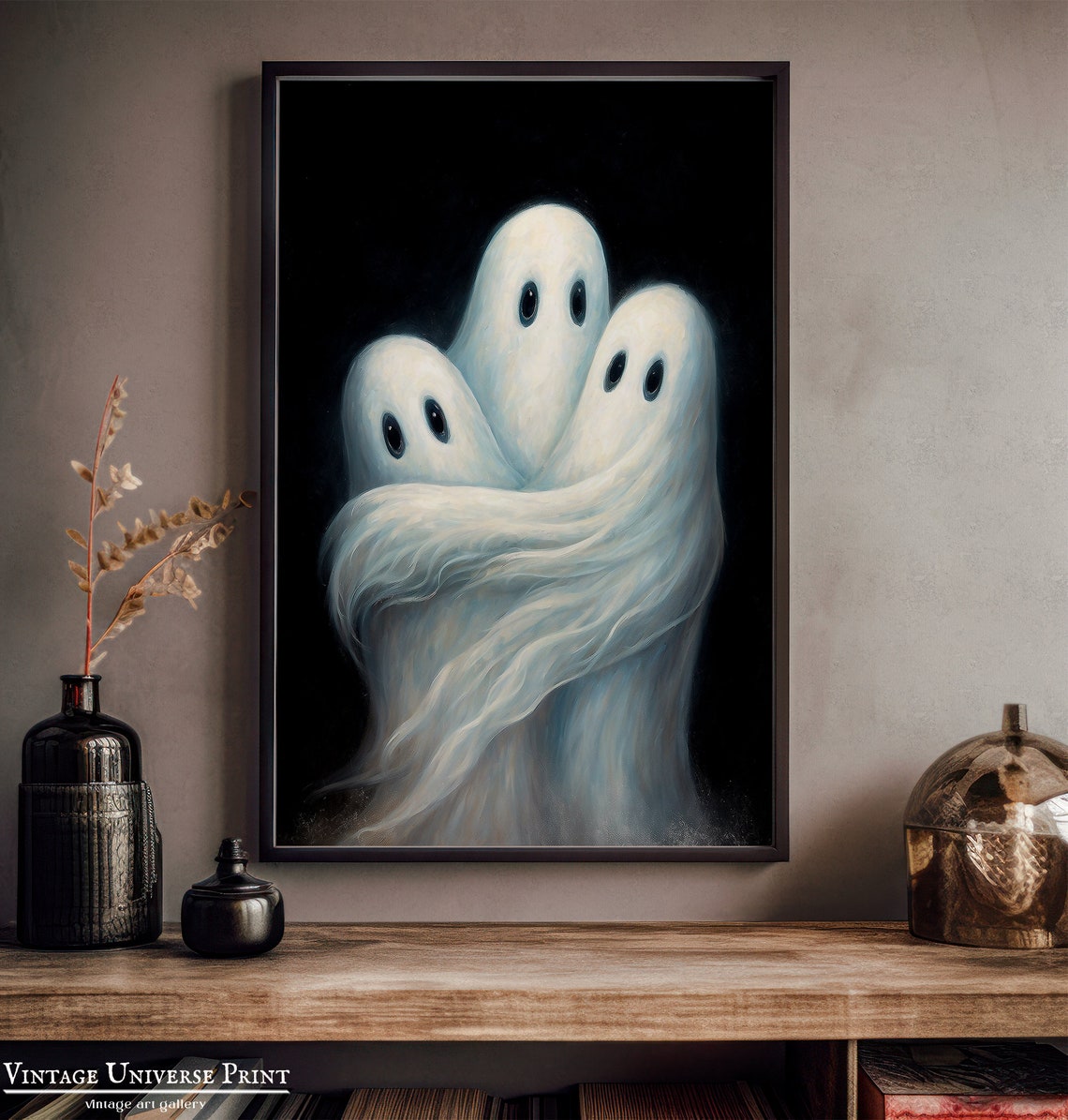 Three Ghosts Hugging In The Dark Cute Spooky Halloween Print - Image 4