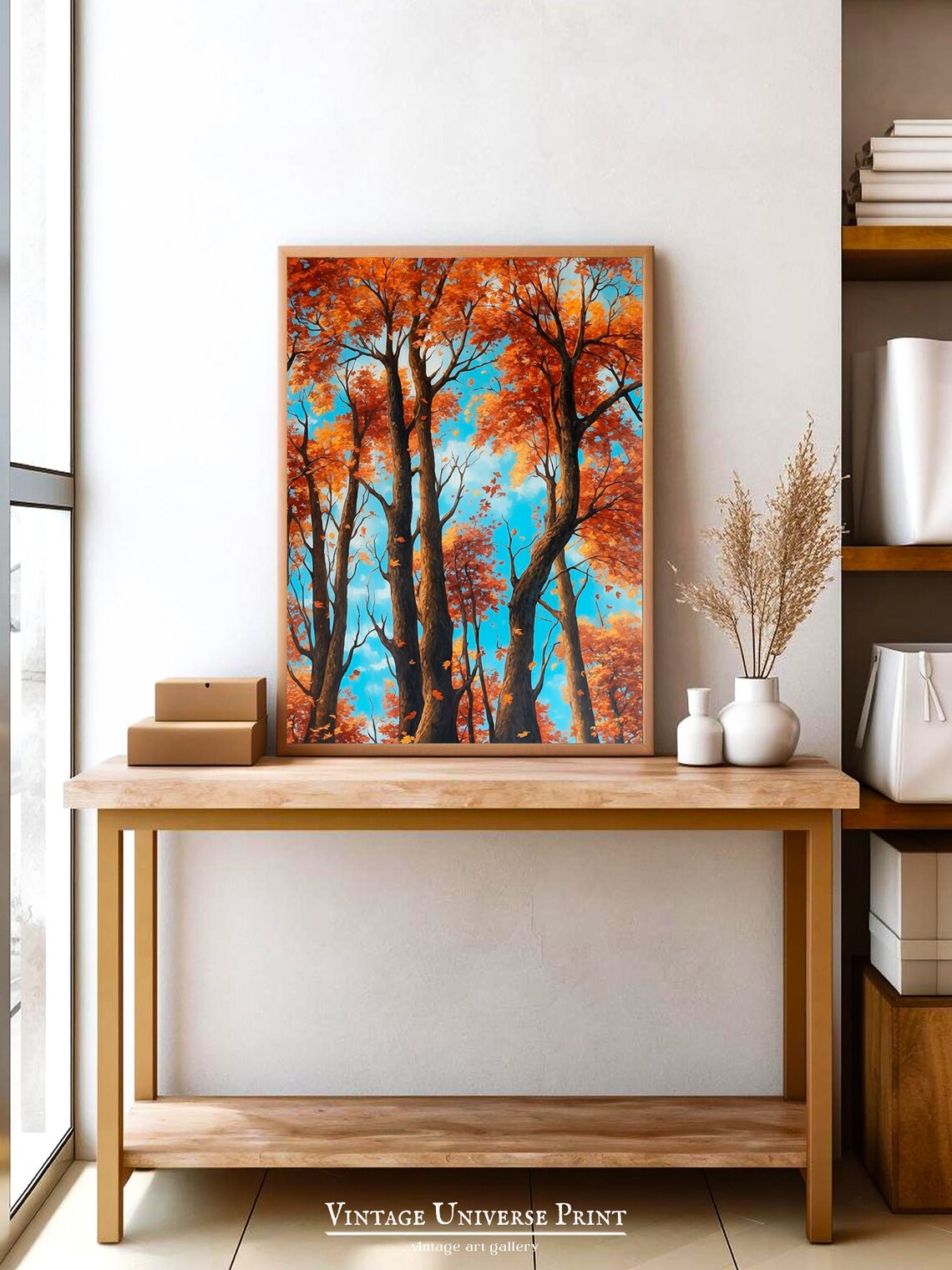 Towering Autumn Trees With Orange Canopy Against A Blue Sky Poster - Image 2