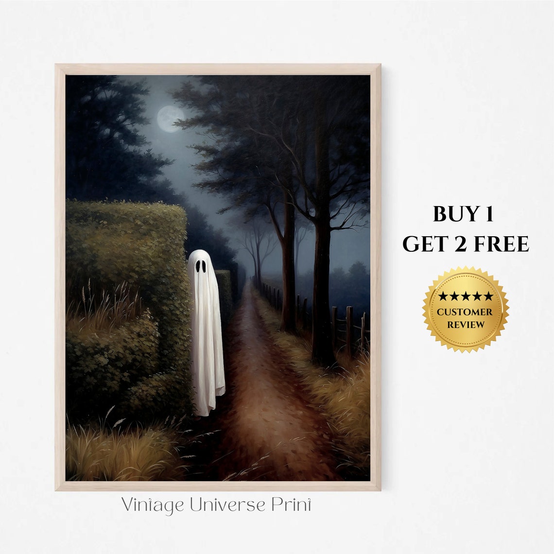 Ghost Peeking Around A Hedge On A Moonlit Country Lane Poster