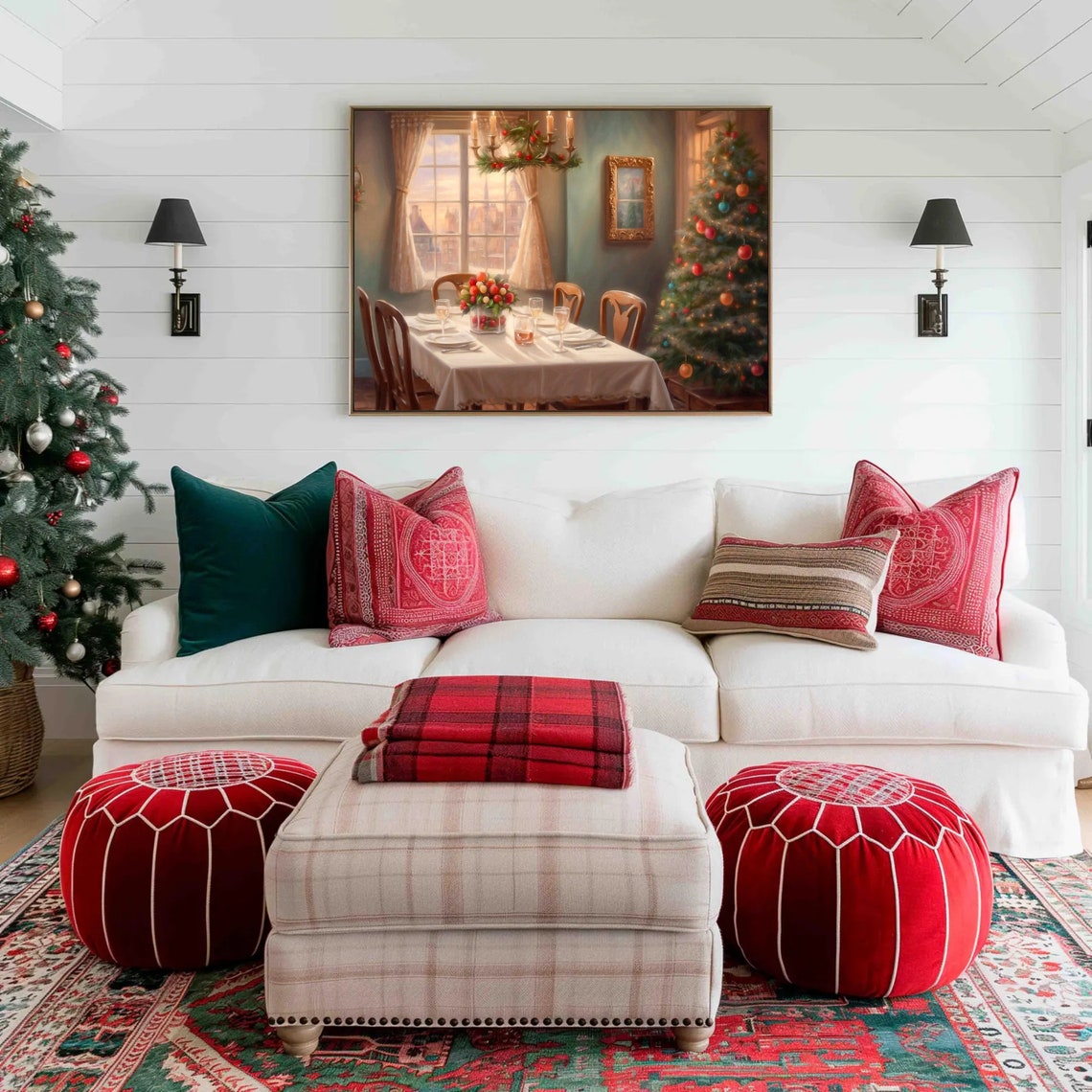 Cozy Christmas Dining Room with Tree and Holiday Table Setting Poster - Image 4