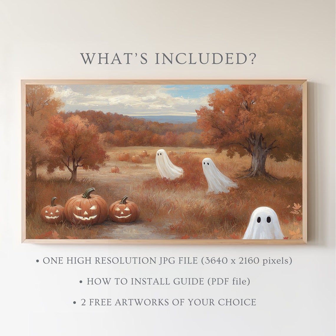 Cute Ghosts And Jack O Lanterns Pumpkin Field Halloween Poster - Image 5