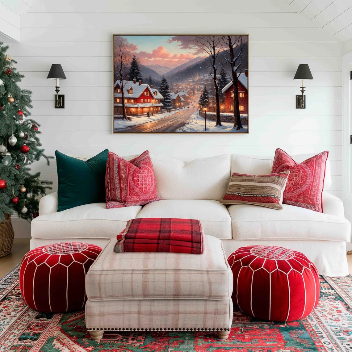 Vintage Christmas Town Print Winter Street Wall Art Christmas Village Print Holiday Painting Seasonal Home Decor Christmas Prntable - Image 4