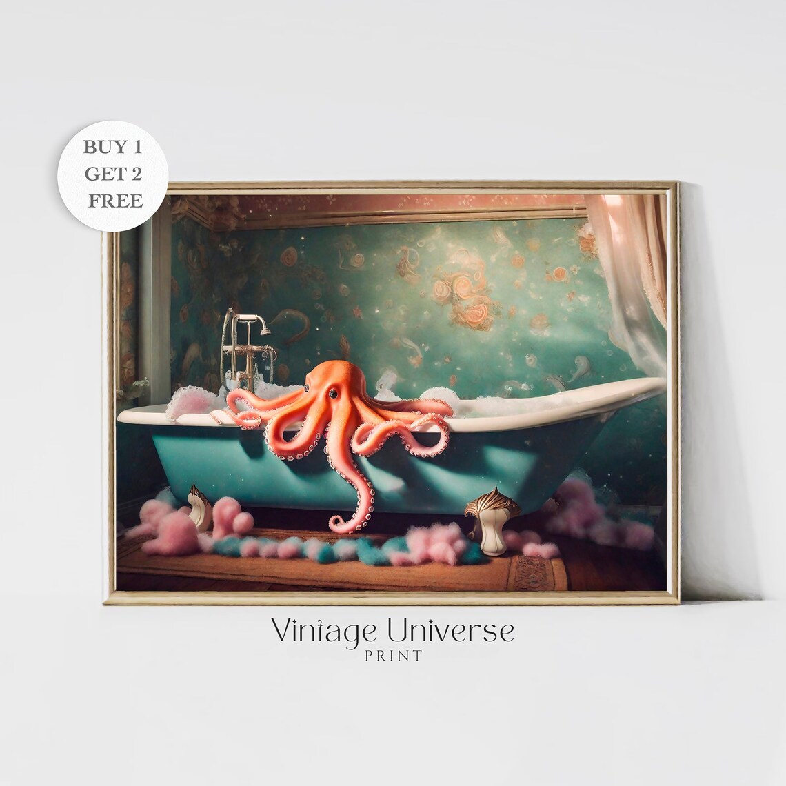 Octopus In Bathtub Print Octopus Wall Art Bathroom Wall Art Print Octopus Poster Bathroom Decor Bath Art Print Instant
