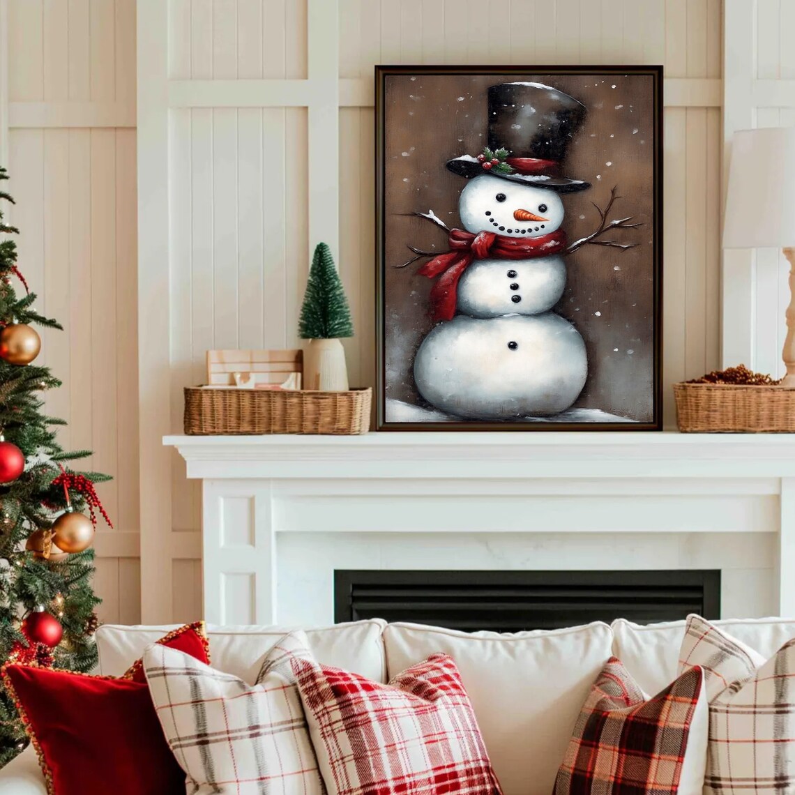 Cute Snowman Top Hat Red Scarf Vintage Christmas Winter Poster - Image 4