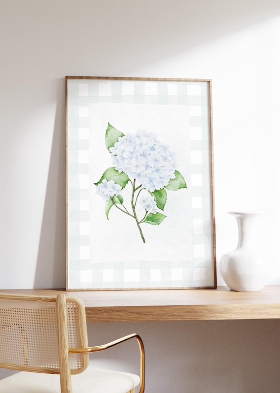 White Hydrangea Watercolor Print Vintage English Garden Grandmillenial Botanical Wall Art Coastal Granddaughter Chinoiserie Trendy
