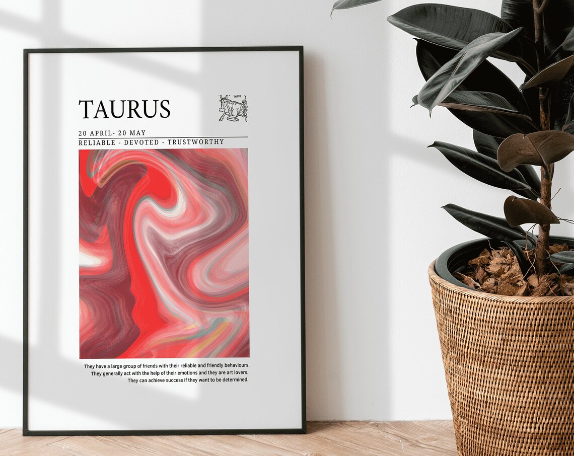Taurus Zodiac Star Sign Red Marble Aura Spiritual Gift Poster - Image 2