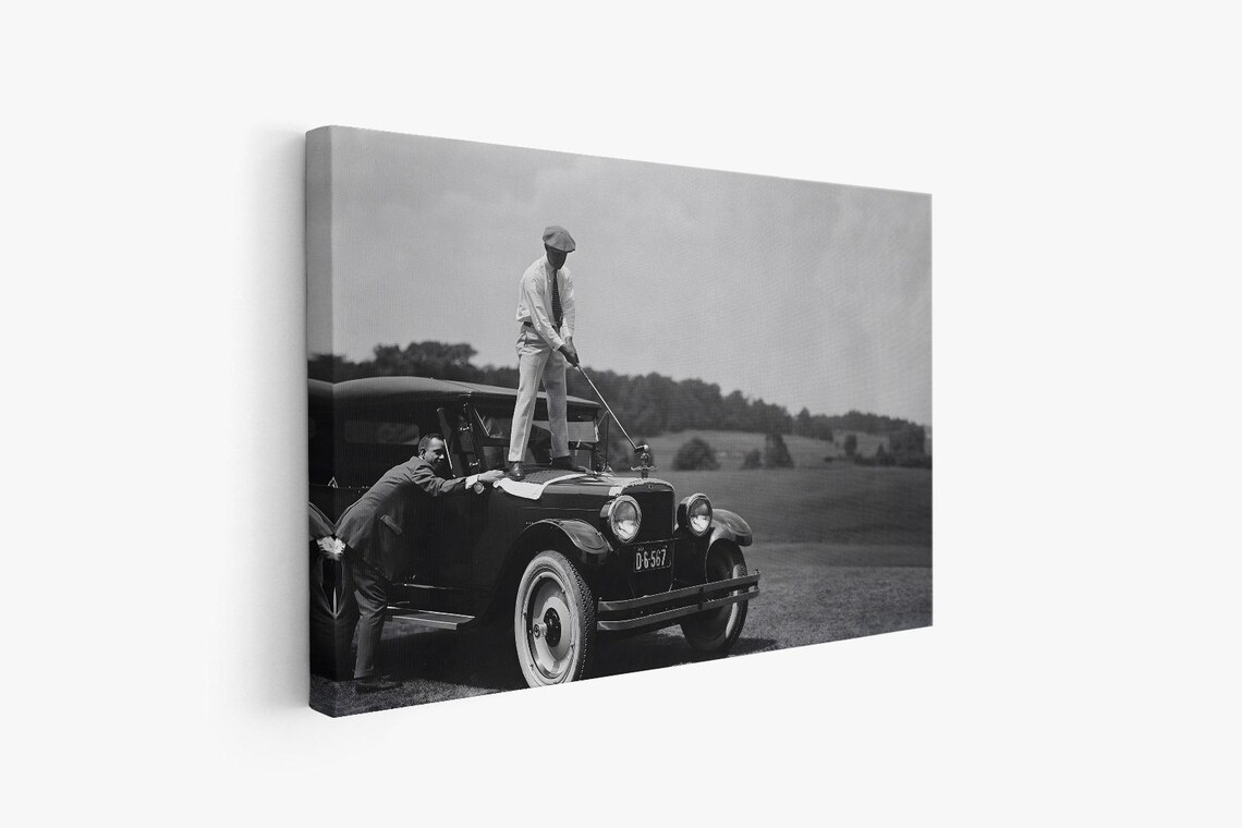 Vintage Golfer On Car Art Print, Retro Golf Decor - Image 3