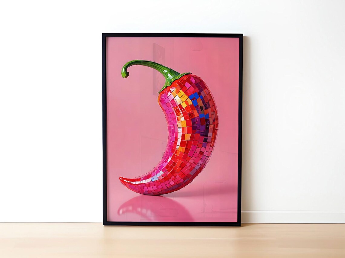 Disco Ball Chili Pepper Maximalist Trendy Pink Pop Art Poster