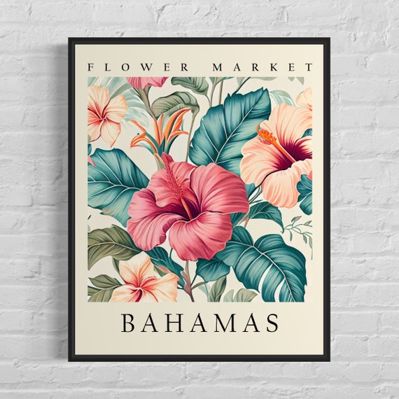 Bahamas Flower Market Art Print Bahamas Flower Hibiscus Daisy Wall Art Botanical Pastel Artwork