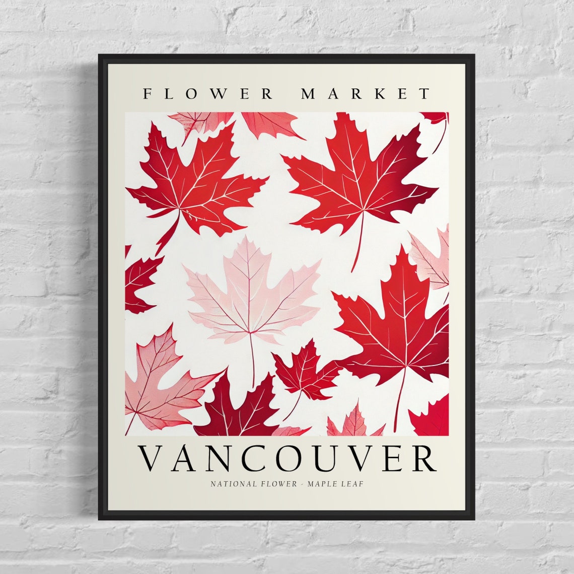 Vancouver Flower Market Maple Leaf Poster Red Leaves Autumn Botanical