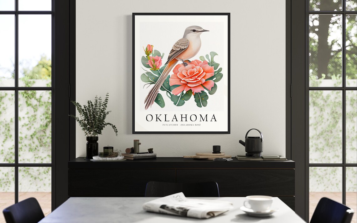 Oklahoma State Bird Art Print, State Flower Wall Art - Image 3