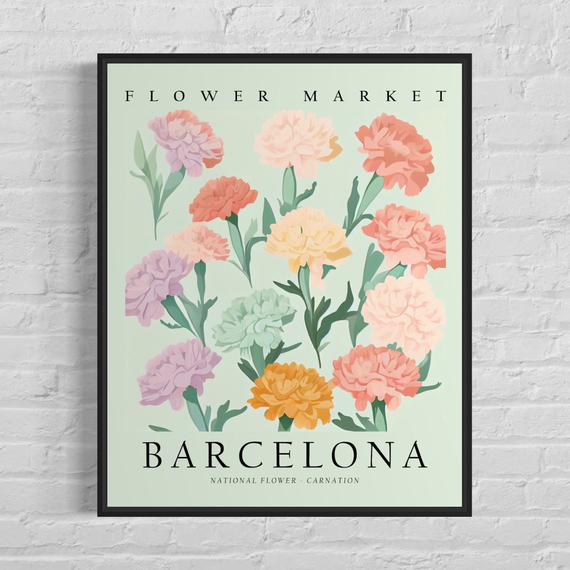 Barcelona Flower Market Pastel Carnation Bloom Soft Botanical Poster