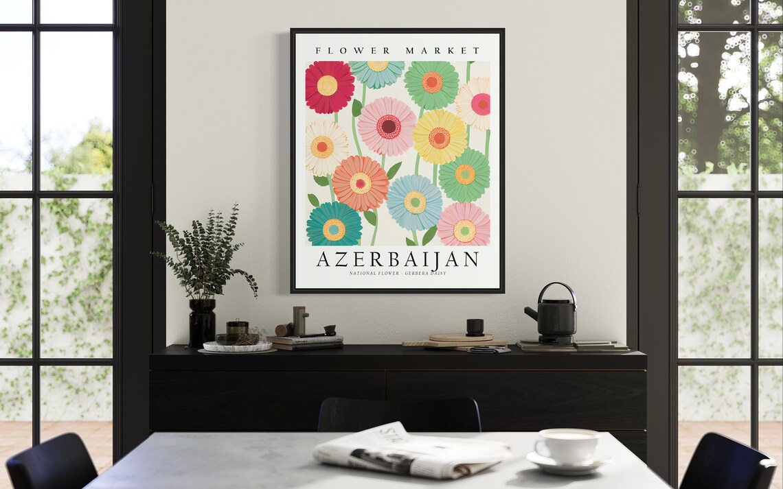 Azerbaijan Flower Market Colorful Gerbera Daisy Floral Poster - Image 3