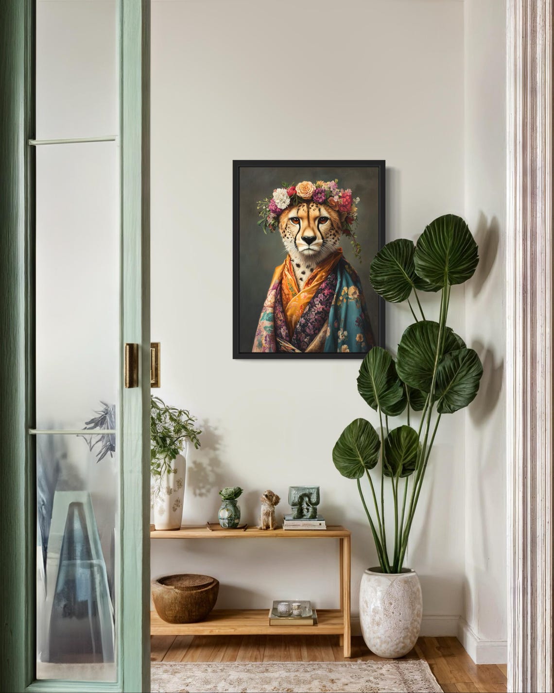 Cheetah Flower Crown Kimono Portrait Japanese Style Wild Cat Poster - Image 2