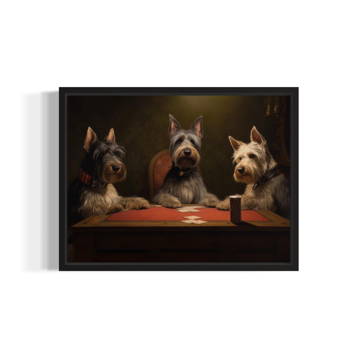 Scottish Terrier Dogs Playing Poker Red Felt Card Game Humor Poster