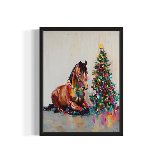 Horse Tangled In Christmas Lights Holiday Tree Poster Artwork