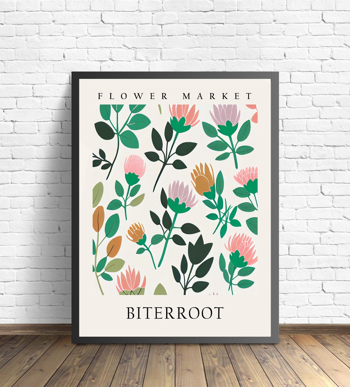 Biterroot Coral Wildflower Botanical Flower Market Pastel Poster