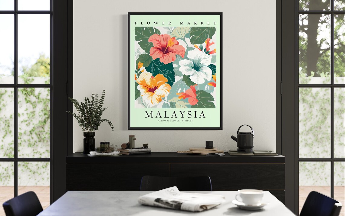 Malaysia National Flower Hibiscus 1960s Art Print - Image 2