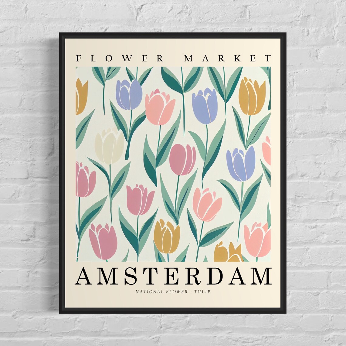 Amsterdam Flower Market Travel Poster, Netherlands
