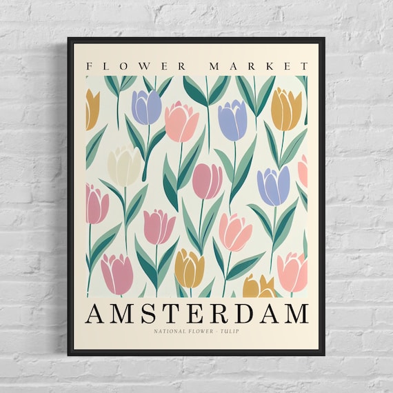 Amsterdam Flower Market Travel Poster, Netherlands