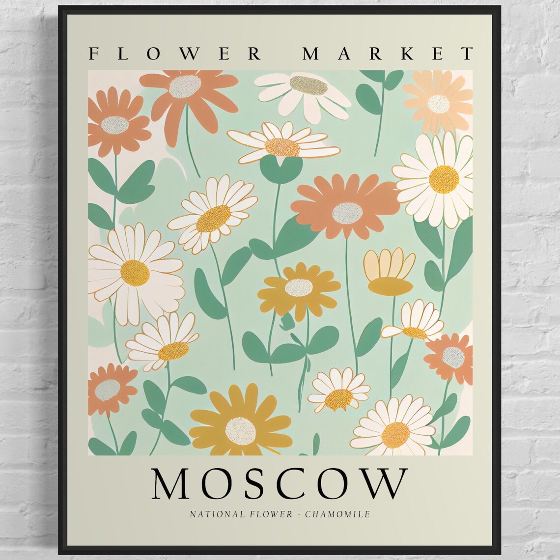 Moscow Chamomile Flower Market Botanical Travel City Decor Poster