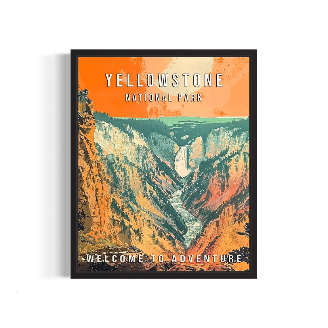 Yellowstone National Park Canyon Waterfall Art Vintage Poster