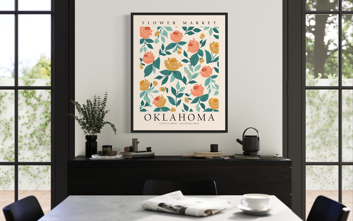 Oklahoma State Flower Rose 1960s Botanical Art Print - Image 3