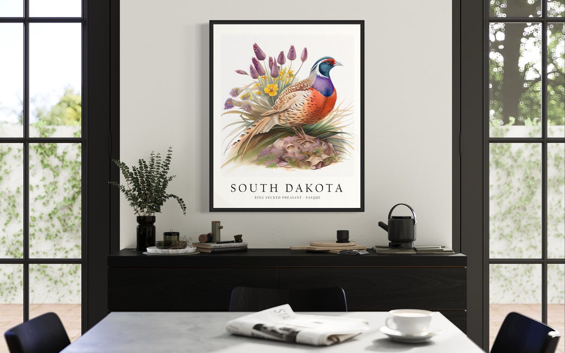 South Dakota Ring Necked Pheasant Pasque Bird Watercolor Print - Image 3