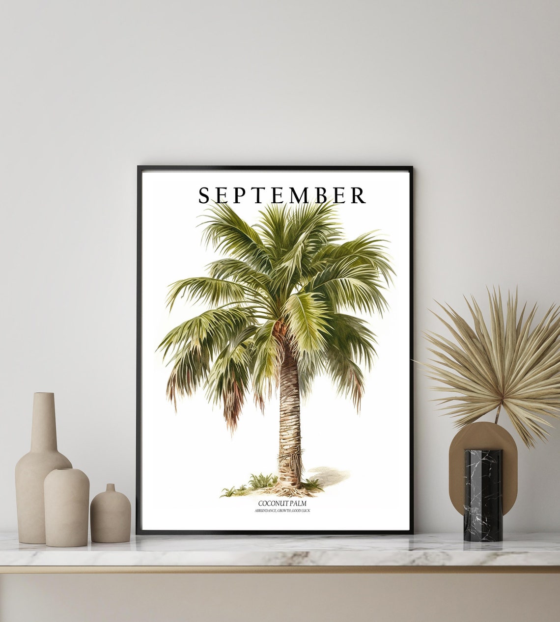 September Coconut Palm Watercolor Botanical Tree Illustration Poster - Image 2