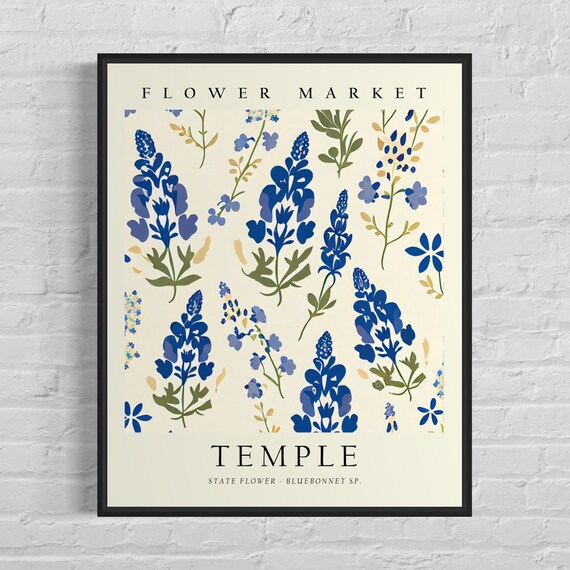 Temple Texas Bluebonnet Wildflower Meadow Flower Market Poster