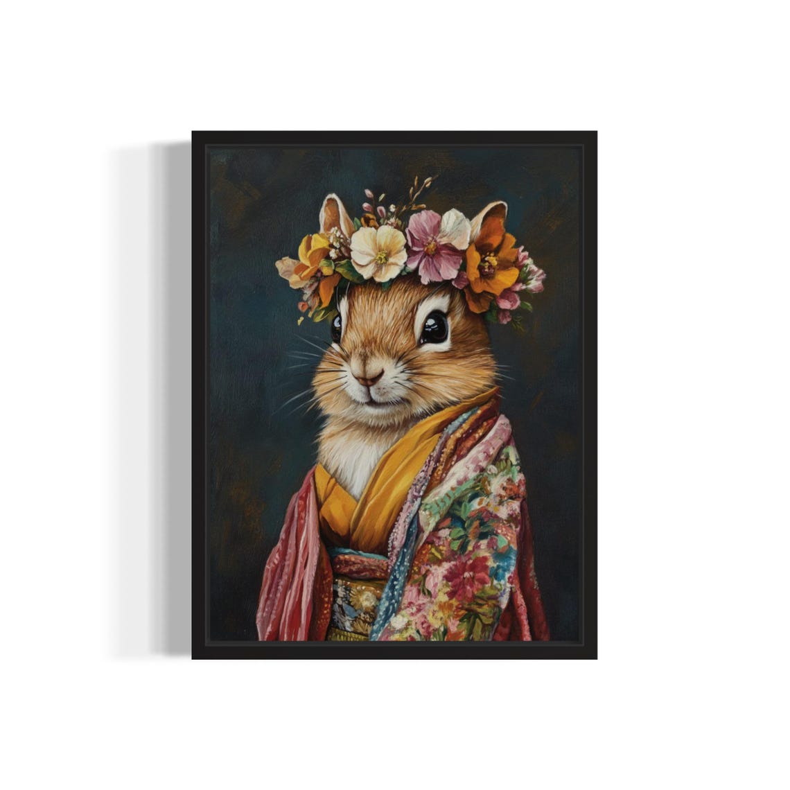 Chipmunk Flower Crown Kimono Portrait Japanese Style Cute Poster