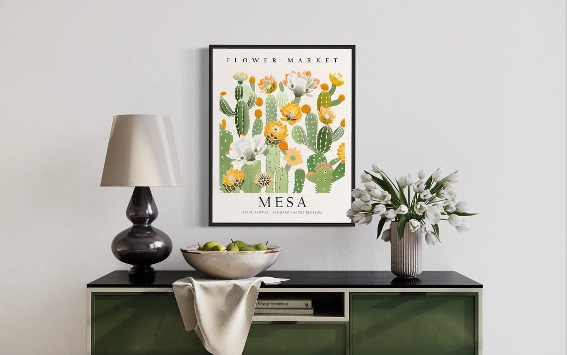 Mesa Flower Market Vintage Botanical Saguaro Cactus Bloom Poster - Image 2