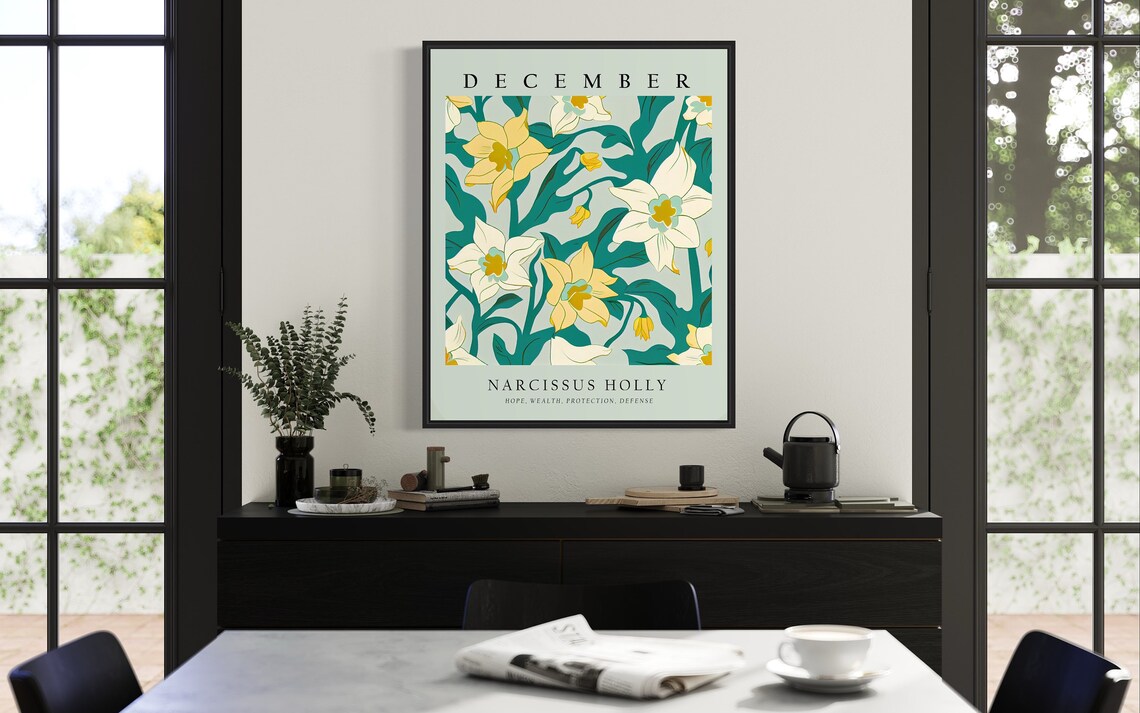 December Narcissus and Holly Art Print, 1960s - Image 2